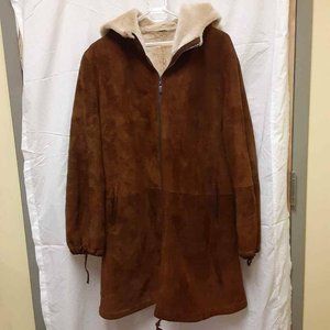 Bisang Womens Hooded Lambskin Coat Brown 2X Shearl